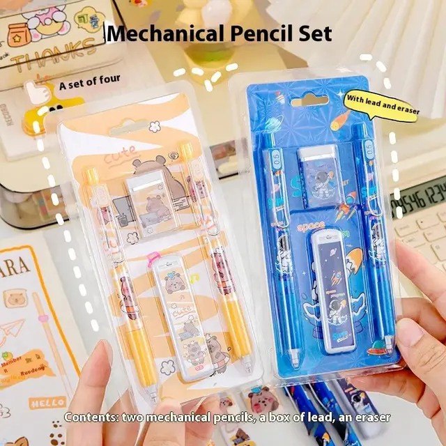 Cute Cartoon Capybara Automatic Pencil Boxed With Eraser Creative Kapibala Automatic Pencil Set Student Stationery Gifts 2