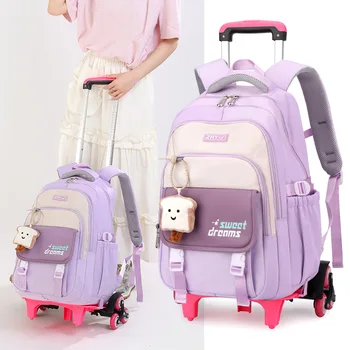 School Rolling Backpacks School bags for Girls Trolley Bag with Wheels Waterproof Orthopedic School Bag Student Wheeled Backpack 1