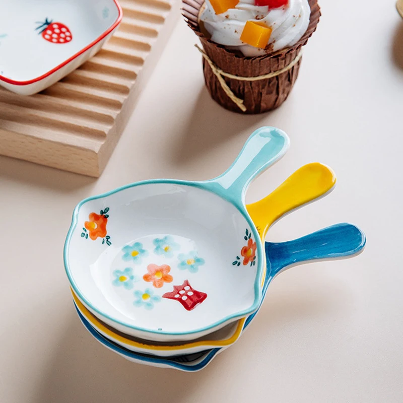 Breakfast Dessert Plate Baking Plate Milk Cup Nordic Style Creative Ceramic Handle Microwave Oven Underglaze Color Plates