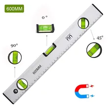 

300/400/500/600mm Level Aluminum Ruler High Precision Flat Magnetic Ruler Woodworking Horizontal Vertical 45 Degree Measurement