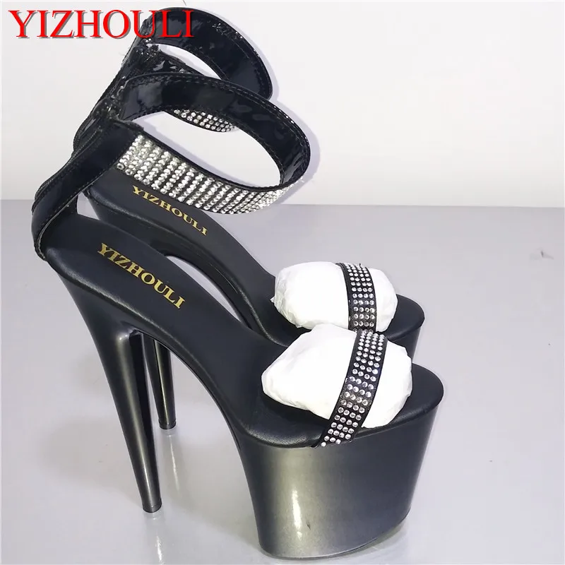

Black Sexy Shoes 8 inch Rhinestone Stiletto Heels 20cm Open-Toed High-Heeled Sandals Platform ankle Dance Shoes
