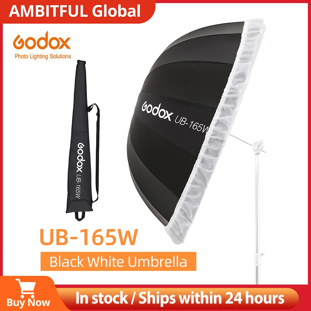 Godox UB-165W 65in 165cm Parabolic Black White Reflective Umbrella Studio Light Umbrella with Black Silver Diffuser Cover Cloth