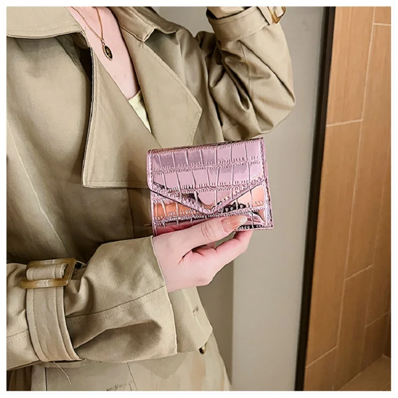 2023 Short Purses for Women New Fashion Stone Pattern Laser Wallet High Capacity Card Holders Coin Purse Mini Small Money Bag 5
