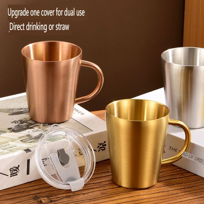 

300ML/350ML Korean Style Stainless Steel Cup Double Layer With Handle Water Cup Insulated Beer Cup Restaurant Cold Drink Cup Mug