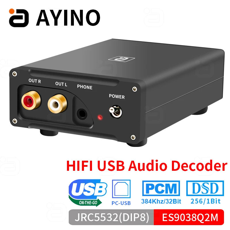 Ayino Hifi Usb Audio Decoder 32Bit 384Khz Convertitore Dac Dsd Es9038Q2M Decodifica Stereo Pc Otg Adattatore Amplificatore Per Cuffie