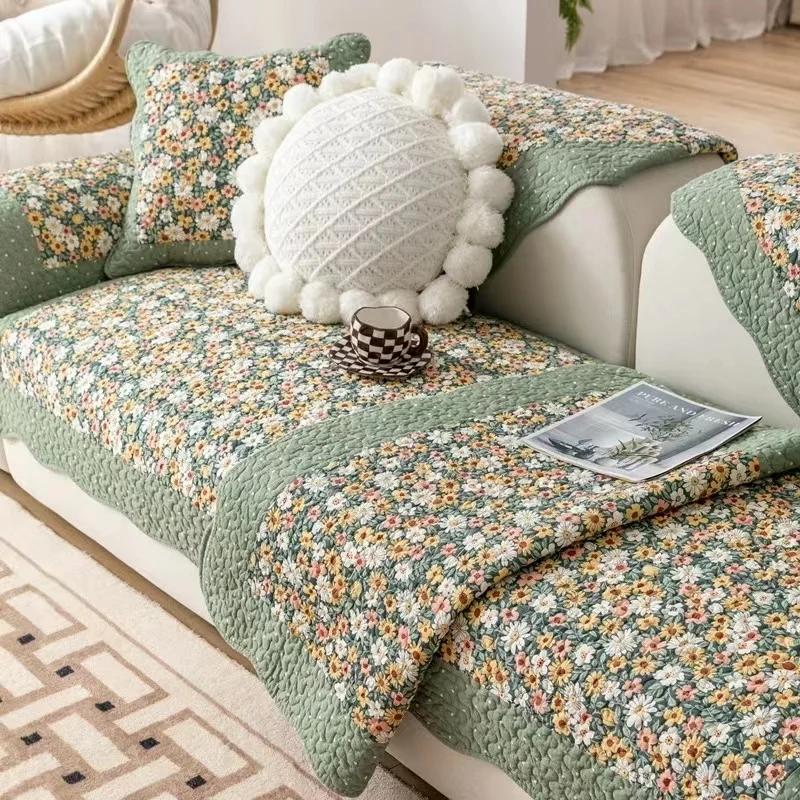 

Korean floral stripe Sofa Cover Chenille Gold Thread Embroidery non-slip Towel pillowcase Decore home L-shaped Sofa Cushion