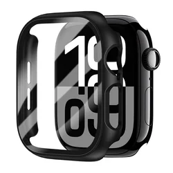Premium Tempered Glass Case with Screen Protector Frame & Bumper Cover for Smartwatch Accessories (Black)
