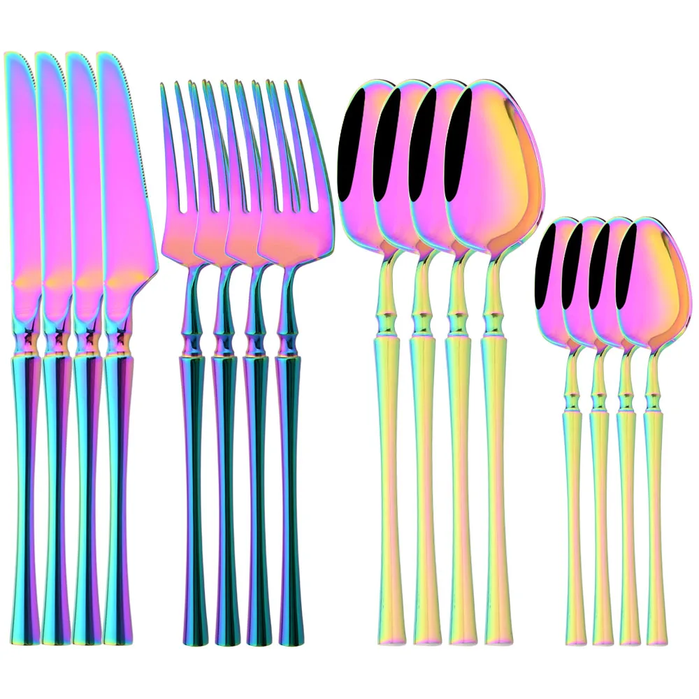 

Rainbow 16pcs Dinnerware Set 304 Stainless Steel Silverware Forks Knife Spoons Cutlery Set Western Tableware Set Wedding Gift