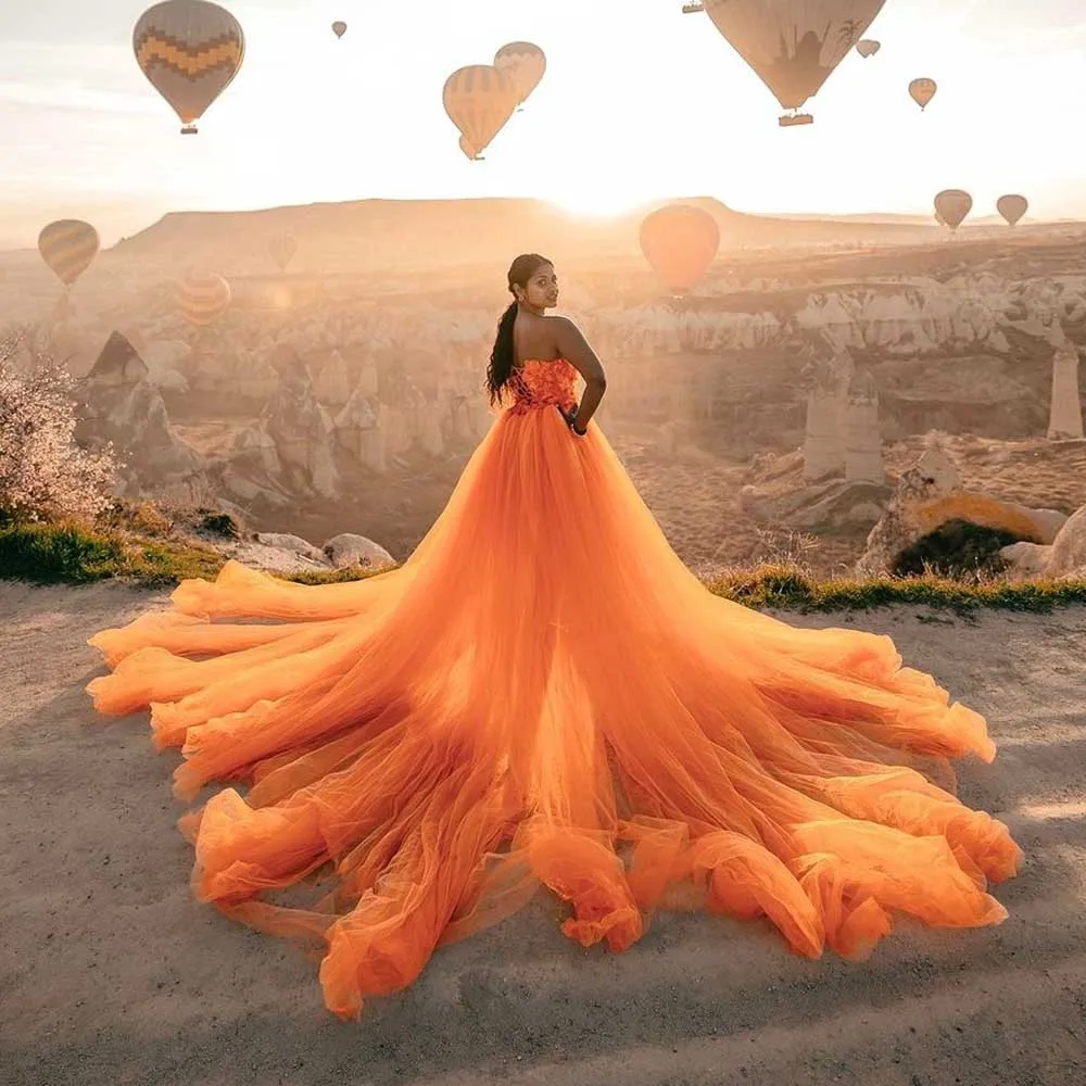 Affascinante abito da sposa per servizio fotografico lungo strascico morbido tulle spiaggia abito da sposa abito da sposa fotografia abito fluido personalizzato