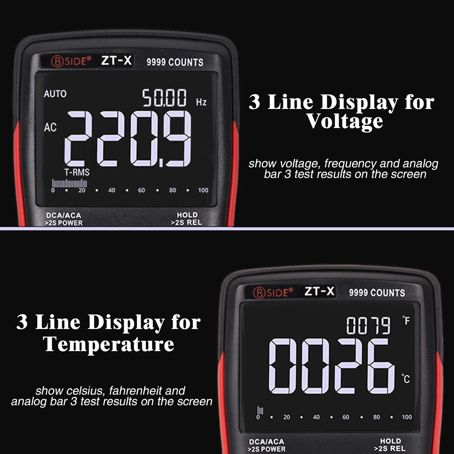BSIDE ZT-X Digital Multimeter Professional 9999 Counts Voltmeter T-RMS DC AC Voltage Tester Lcr Ohm Meter Ammeter Capacitor