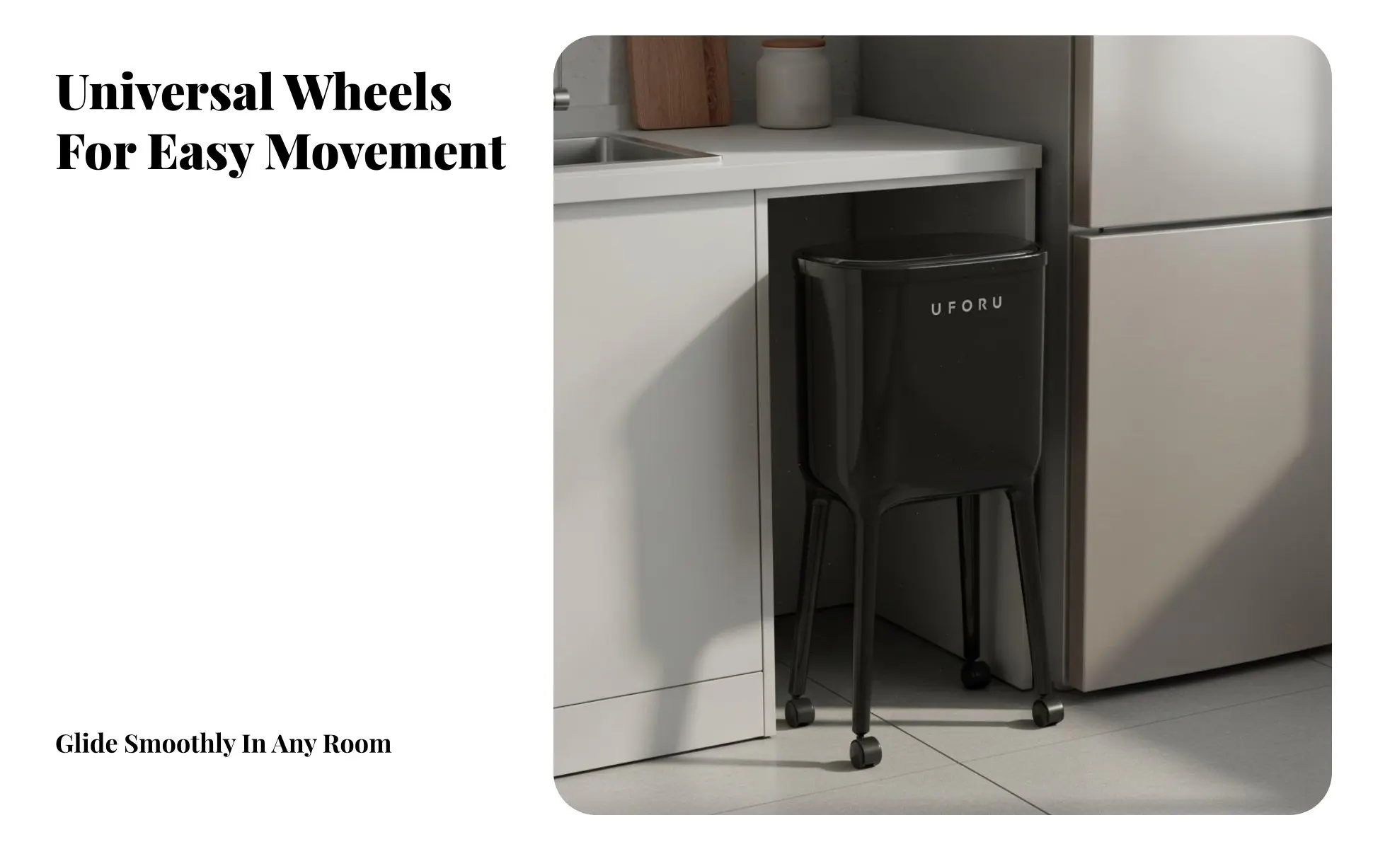 Trash Can with Wheels Large Capacity Press Top Garbage Can Rolling Kitchen Garbage Bin No-Bend Design Slim Kitchen Waste Basket
