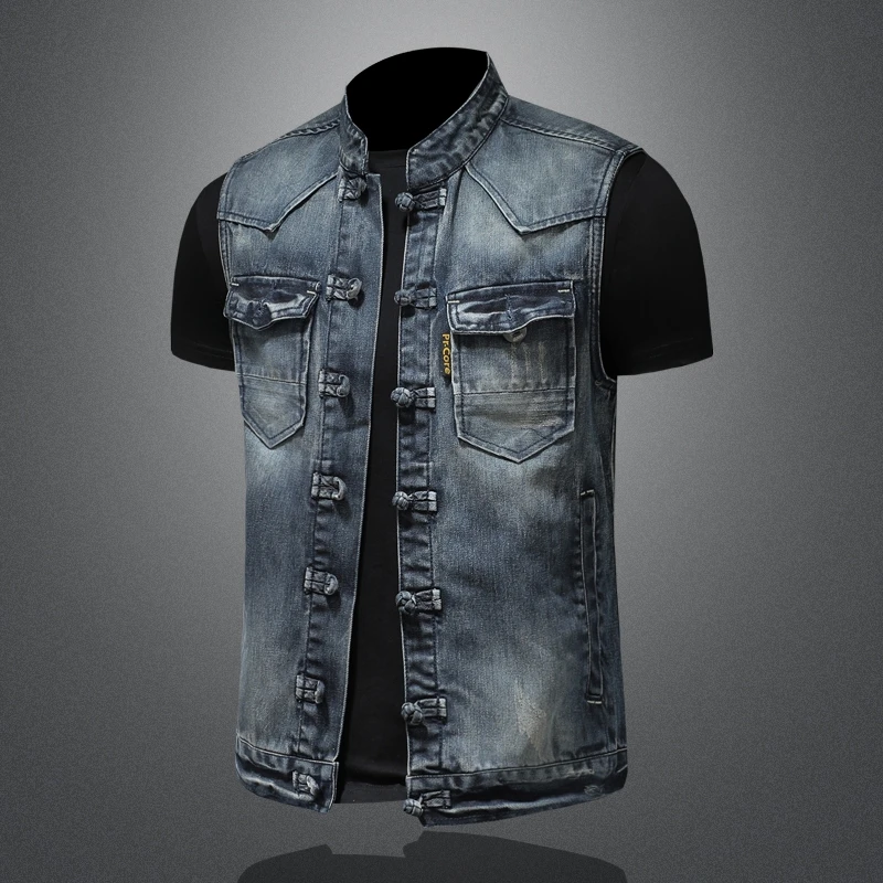 Veste en denim casual homme 2025, tendance élégante avec boucle disque et couleur unie - qualité boutique