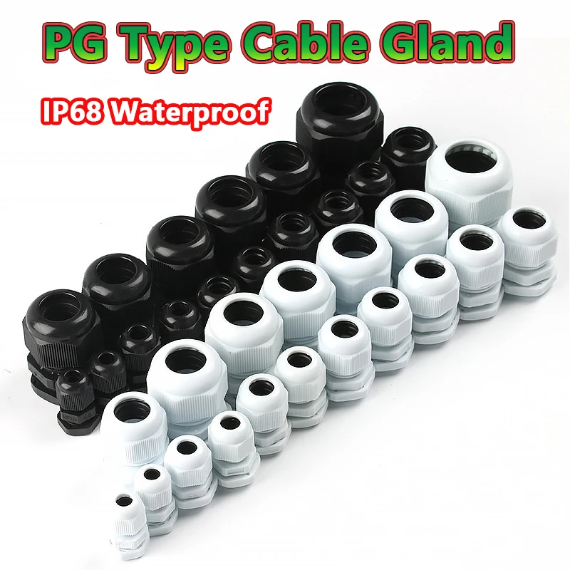 Impermeável Preto Cabo Glândula Ajustável 316 mm Conectores de Cabo Pg7 Pg9 Pg11 Pg13.5 Pg16 Pg19 Juntas de Glândula de Cabo Plástico 50 Peças