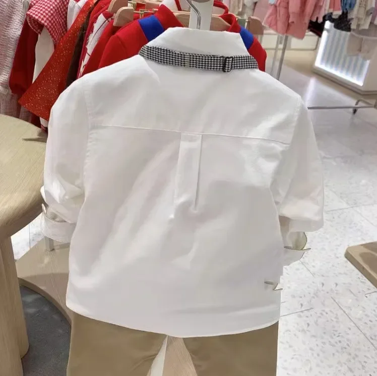 Children's Spring Autumn Long Sleeve Button-Up Shirt TKYA231102B Detachable Necktie Shirt For Boys Support One-Piece pi