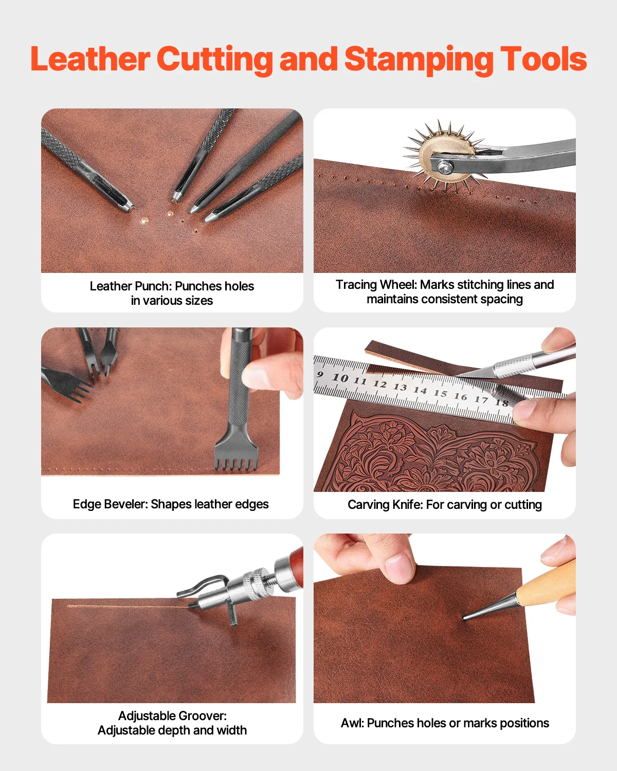 Leather Craft Tools Kit with Storage Bag for Sewing and Engraving