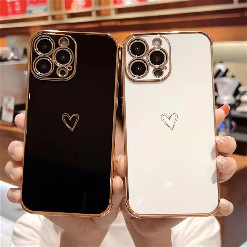 

Electroplated Soft Love Heart Phone Case For iPhone 11 13 12 Pro Max XS X XR 7 8 Plus Mini SE 2020 Silicone Cases Cover Bumper