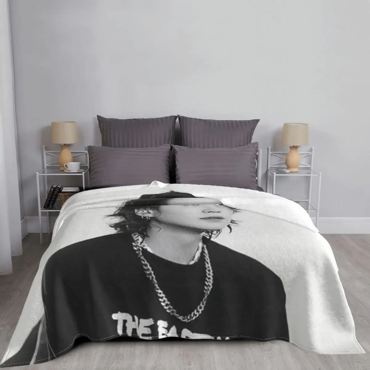 Yoongi concert Throw Blanket Dorm Room Essentials cosplay anime Blanket Sofa 4