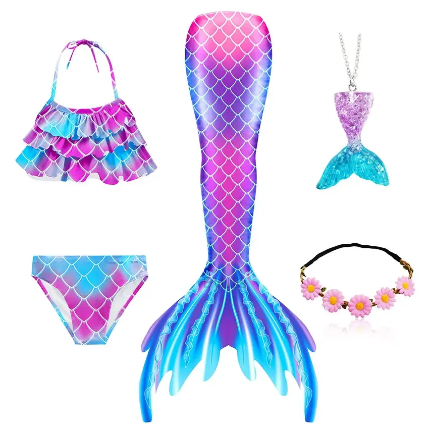 Kids The Little Mermaid Tails Girls Children's Mermaid Tails Swimsuit Bikini Halloween Costume Add Monofin for Swimming