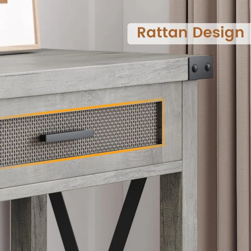 Farmhouse entrance table, grey control table with rattan drawers, 43 "sofa table with storage 6