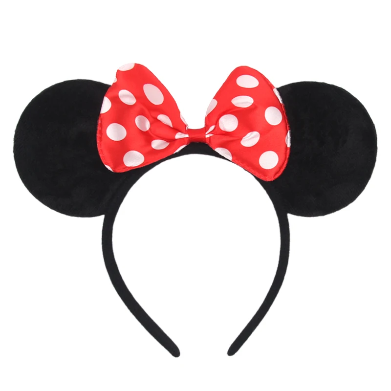 

New Girls 4.5'' DOT Bow Disney Ears Headband Velvet Mickey Mouse Hairband Children Birthday Gift Kids Festival Hair Accessories