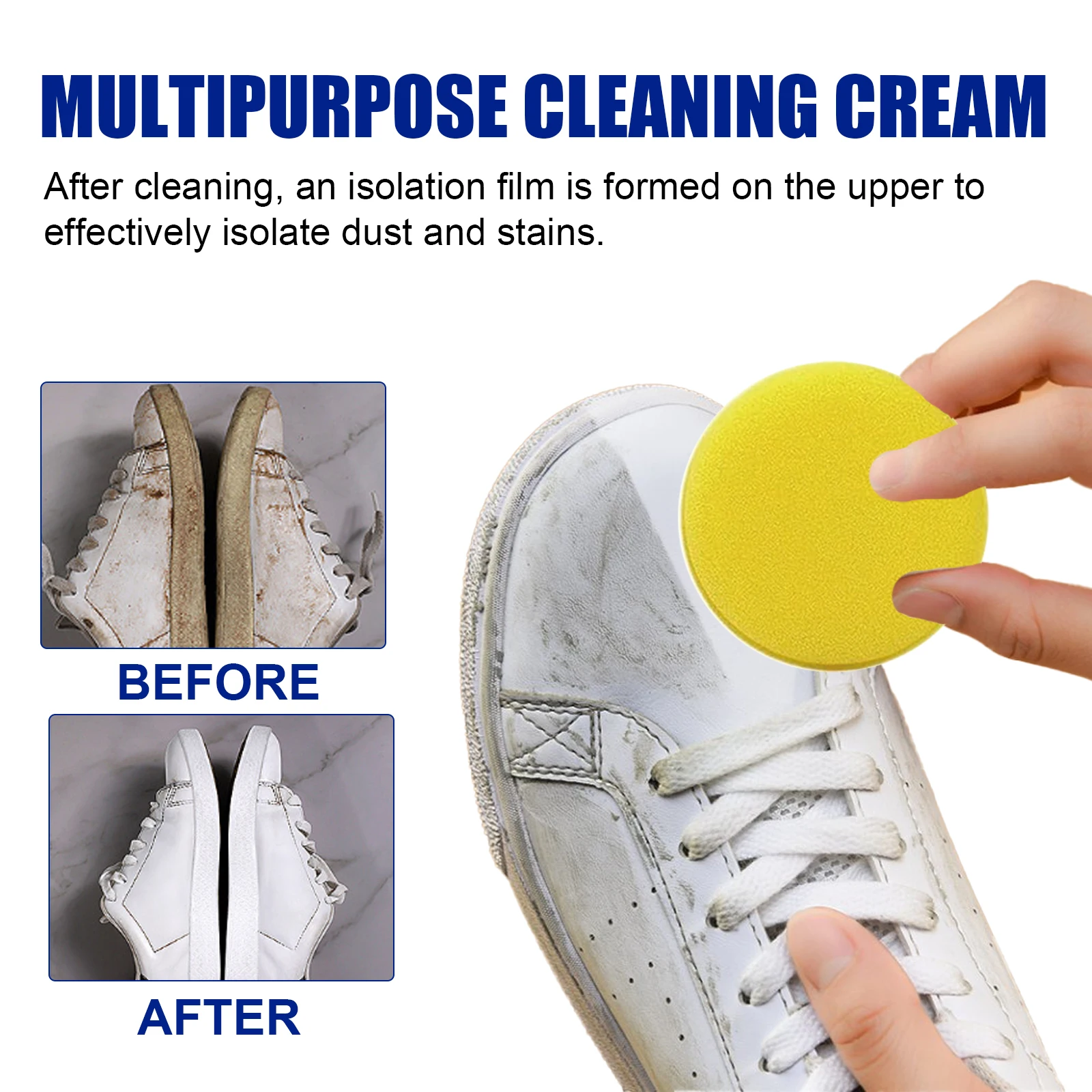 White Shoe Cleaning Stain Removal Cream with Sponge