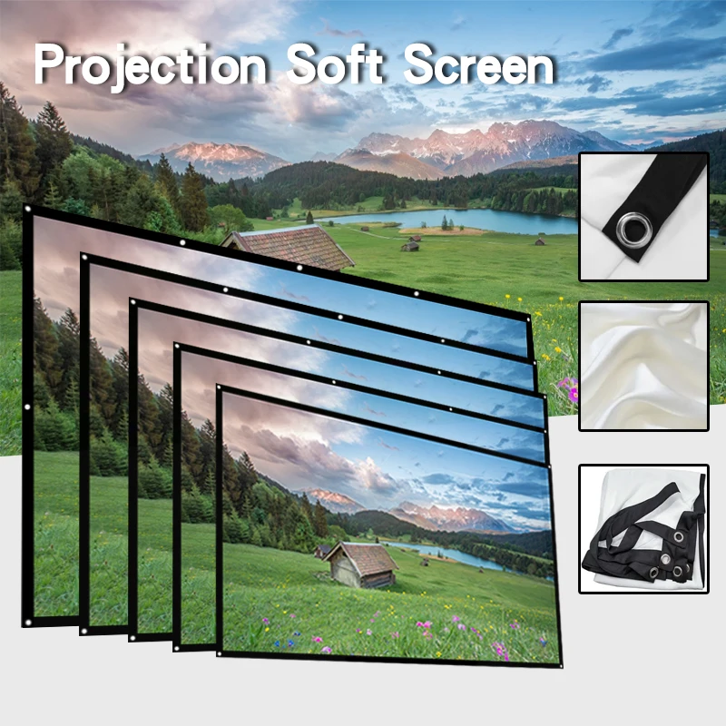 Projector Screen Simple folding milk silk soft 60-150 inches 16:9 portable outdoor high-definition movie projection fabric