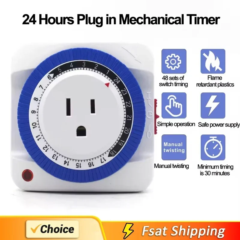 EU 24 Hours Timer Switch Timer Plug in Mechanical Grounded Programmable Smart Countdown loop Switch Socket Indoor Auto Power off 2