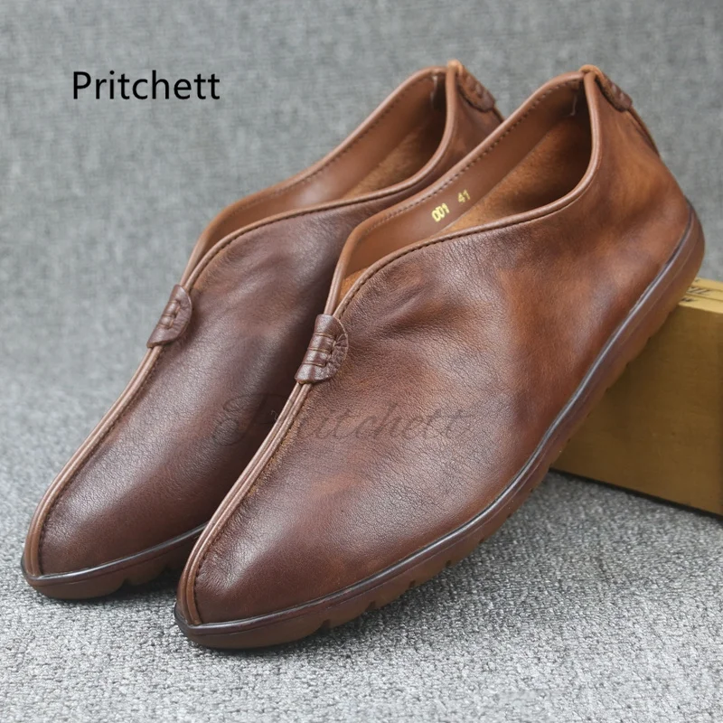 

Old Beijing Casual Men's Shoes Head Layer Cowhide Retro Handmade Shoes Soft Sole Soft Leather Flat Comfortable Old Man Shoes