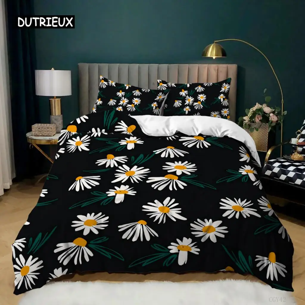 

Daisy Duvet Cover Set Natural Daisy Bedding Set Small Fresh Flower Theme Comforter Cover Microfiber Queen King Size Quilt Cover