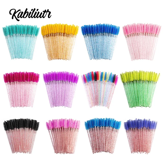 300/50 Disposable Mascara Wands Applicator Eyelash Brush Spoolies for Eye Lash Extension, Eyebrow and Makeup Crystal Cosmetic 1