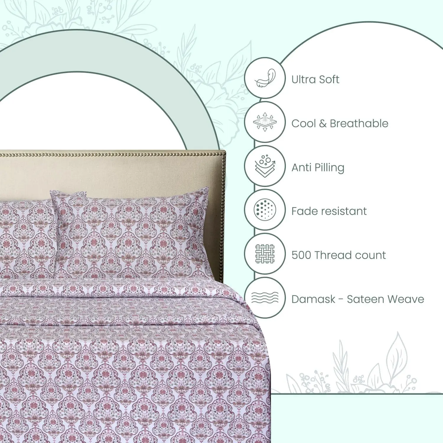 Feather Stitch 500TC Damask Cotton 4Pc Bed Sheet Set 4