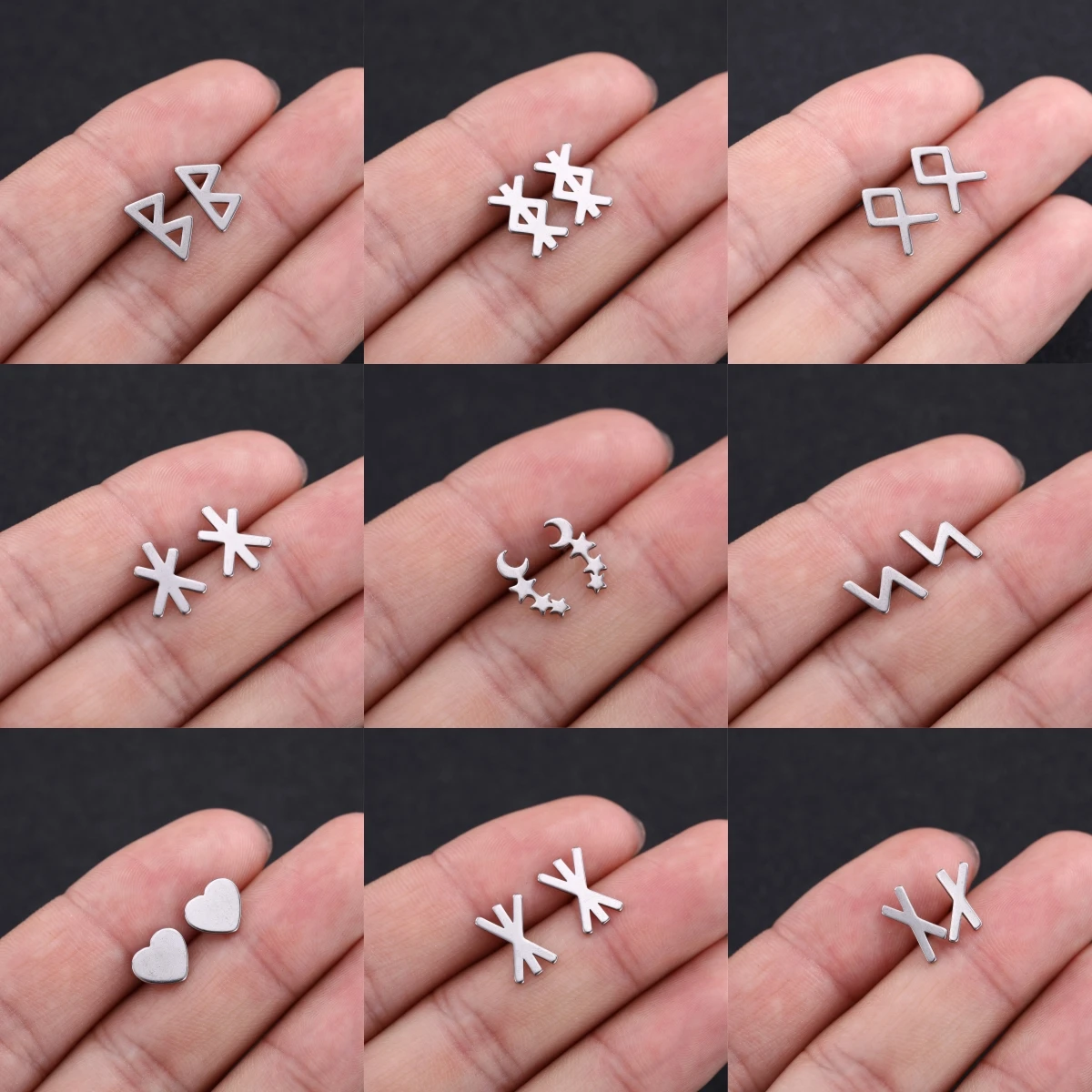Kkjoy Fashion Stainless Steel Minimalist Runes Ear Stud Earrings  Silver Color Small Earring for Women Accessories Jewelry Gifts