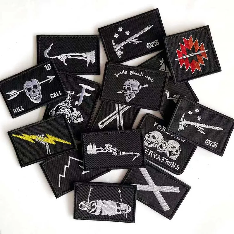 Piratenflagge, FOG Forward Observations Kleidungsabzeichen, Blackbeard Totenkopf Herz bestickte Applikation taktisches Emblem Hakenschlaufen-Aufnäher – Detail 8