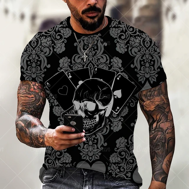 2022 Summer New Fashion Personality 3D Poker Printing T-shirt Men's Round Neck Shirt Casual All-match Short-Sleeved Sportswear 6 S1237