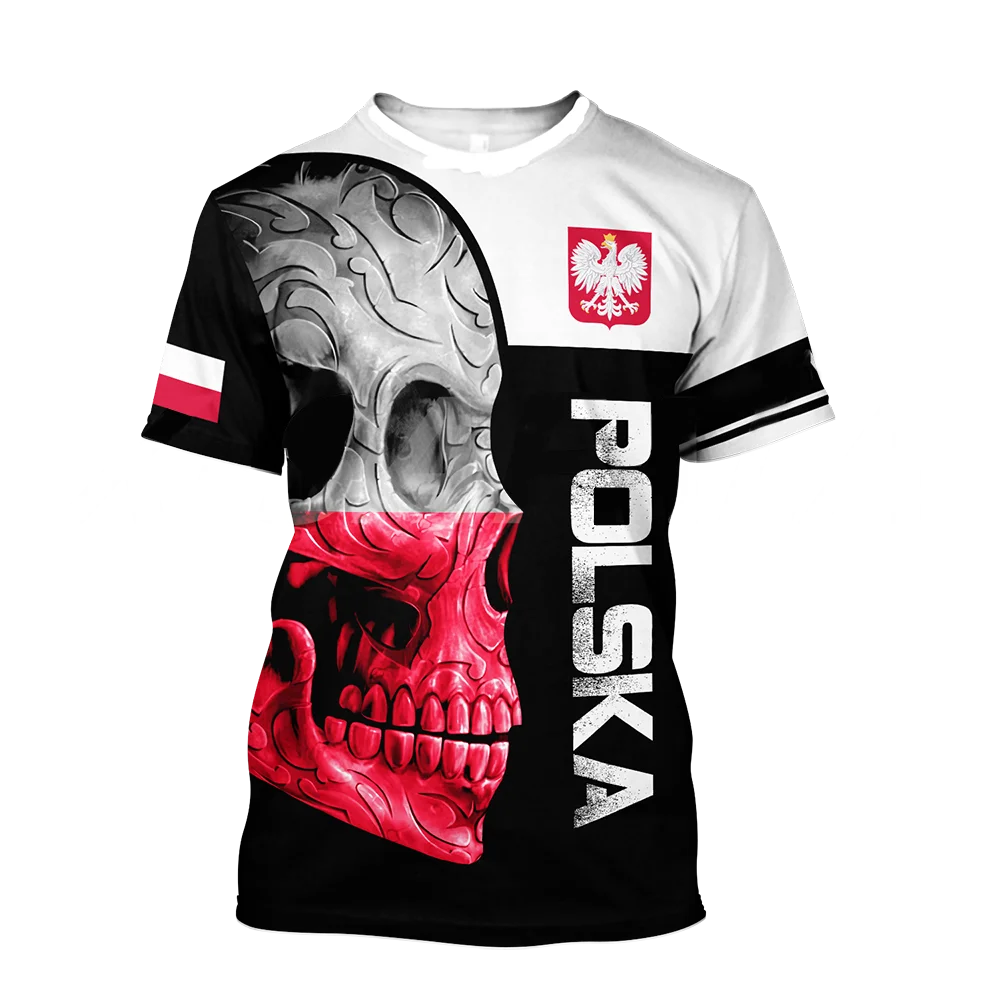 

Fashhion Poland National Emblem Printed 3D Men's T-Shirt Round Neck Short Sleeve Fashion Cool Streetwear Loose Plus Size Tops