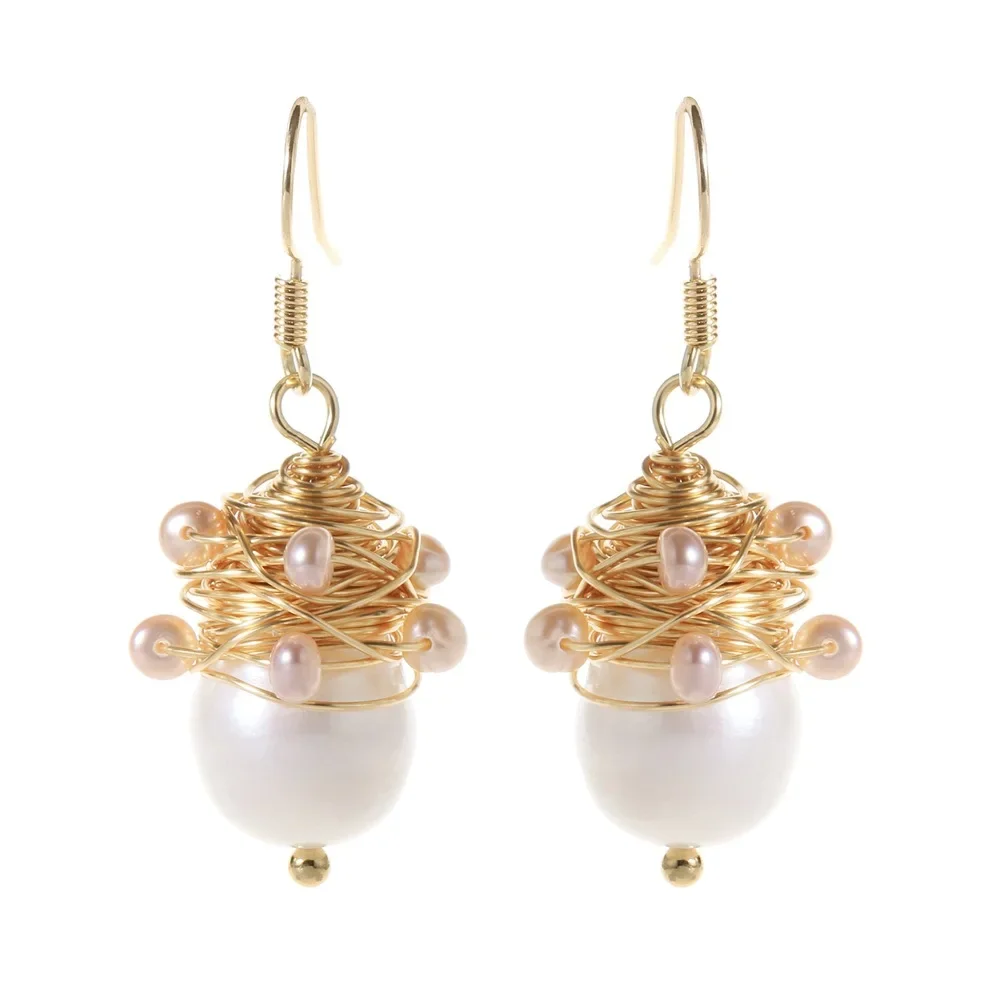 Gold Color Metal Fashion KoreanEarrings for Women Bridesmaid Wedding Jewelry Hand Winding Pearls Small Bead