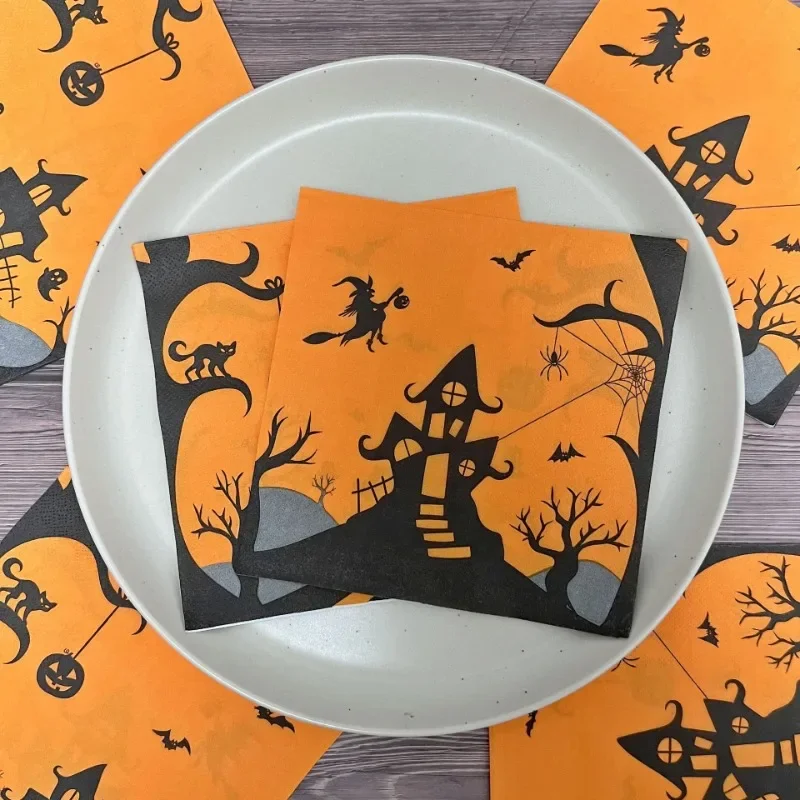 20pcs/Pac 33*33cm 2-Ply Witch's Castle Pumpkin Halloween Paper Napkins Halloween Printed Napkins Decorative Paper Placemats