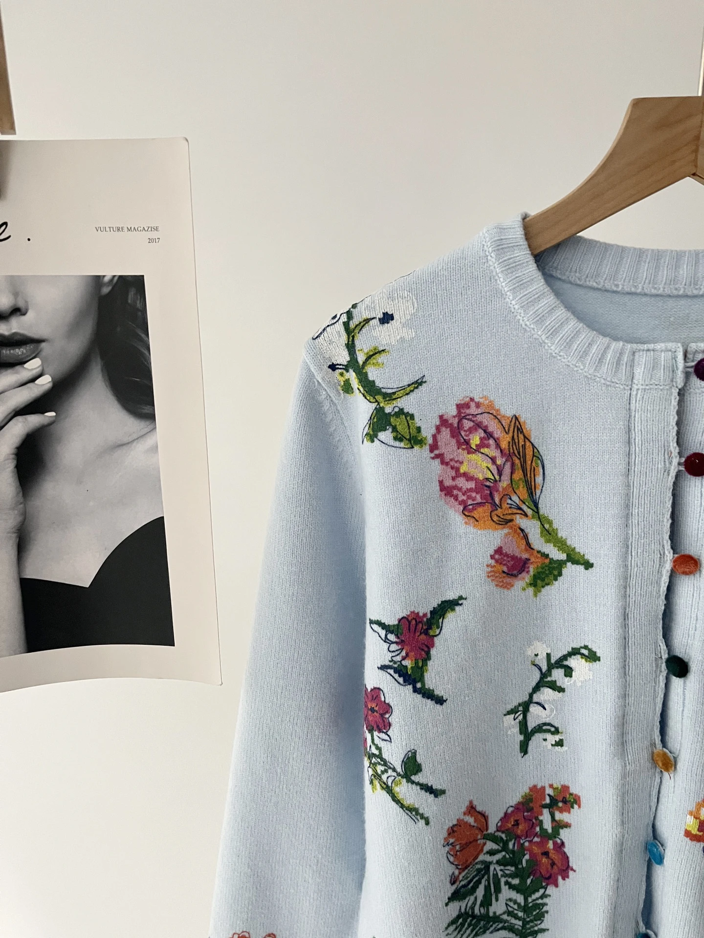 Temperament Versatile Long Sleeve Printing Crew Neck Knitted Cardigan Flower Sequin Blue Sweater 51c-PB 4