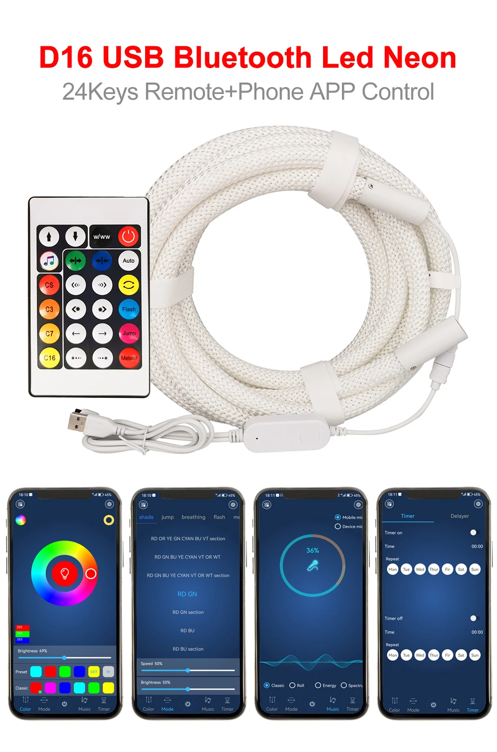 360 Grad rund retikulieren LED-Streifen Licht Neon 5V ws2812b 12V ws2811 Smart RGB individuell adressierbare flexible Silikon IP67 – Detail 6