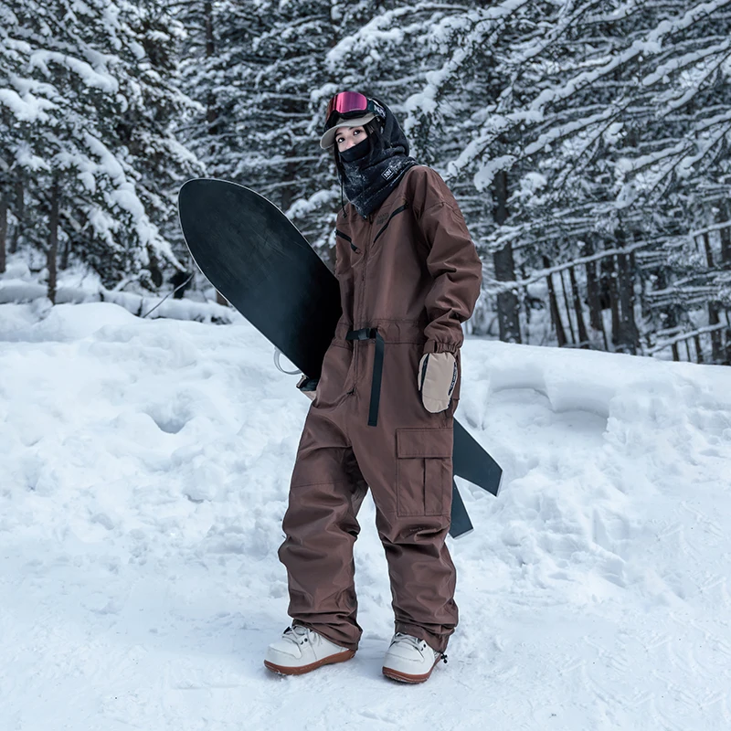 NANDN Men Women One-Piece Ski Jumpsuit Outdoor Sports Snowboard Jacket Warm Jump Suit Waterproof Winter Clothes Overalls Hooded