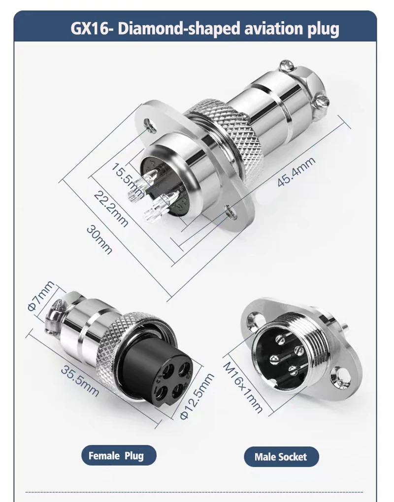 TIMUKJ-Ficha de aviação em forma de diamante, soquete fêmea e macho, GX16-2, 4, 5, 6, 7, 8, 9, 10 pinos, acessórios