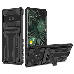 Heavy Duty Shockproof Armor Case with Card Holder and Kickstand, High - Quality Soft TPU Phone Cover - Google Pixel 6 Pro (Black)