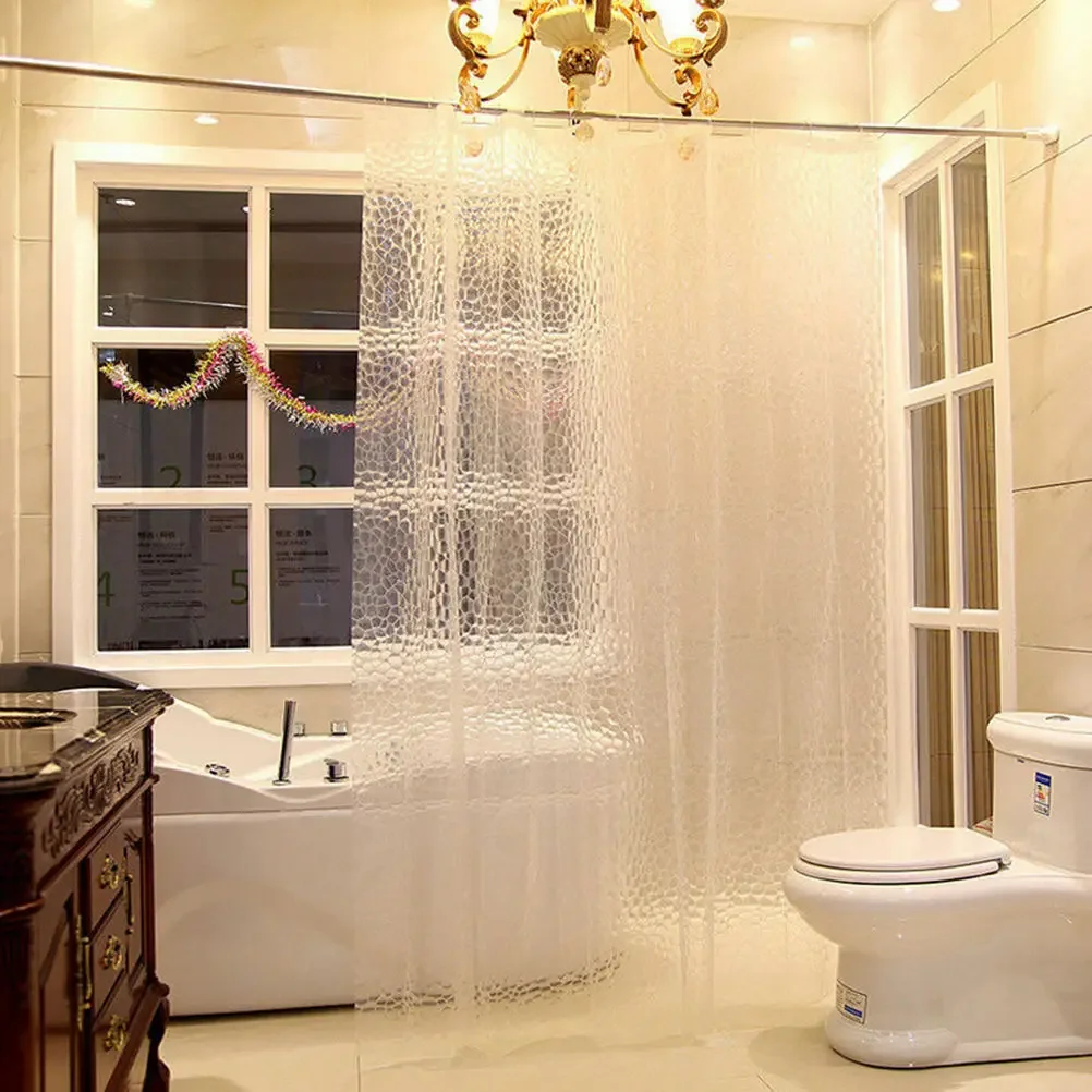 Waterproof 3D Bathroom Shower Curtain Transparent with Hooks Thickened