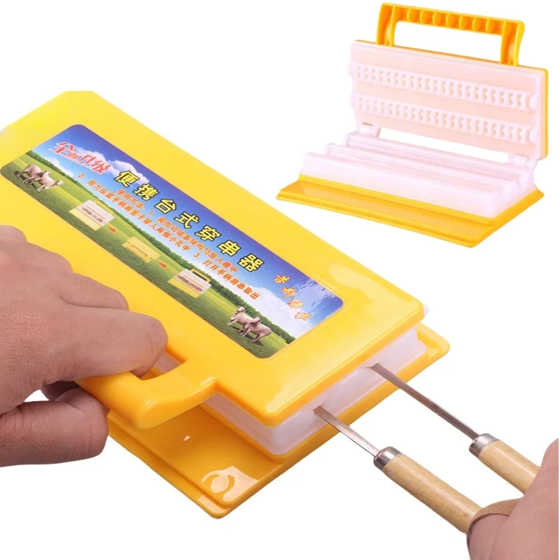 صف مزدوج صانع كباب شواء سيخ اللحوم ماكينة قابلة لإعادة الاستخدام البلاستيك الشواء سيخ صانع كباب إعداد أدوات التخييم شواء