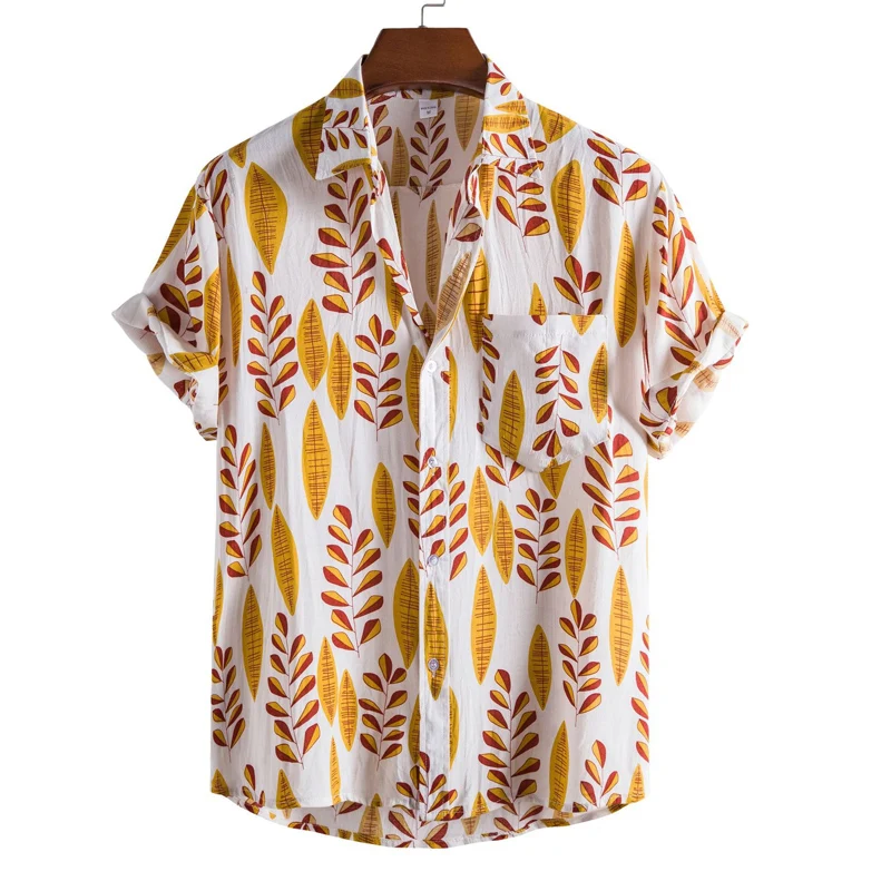 2023 Summer New Fashion Turn-down Collar Short Sleeve Shirt Man Casual Loose Vintage Printing Button Cotton All-match Cardigan