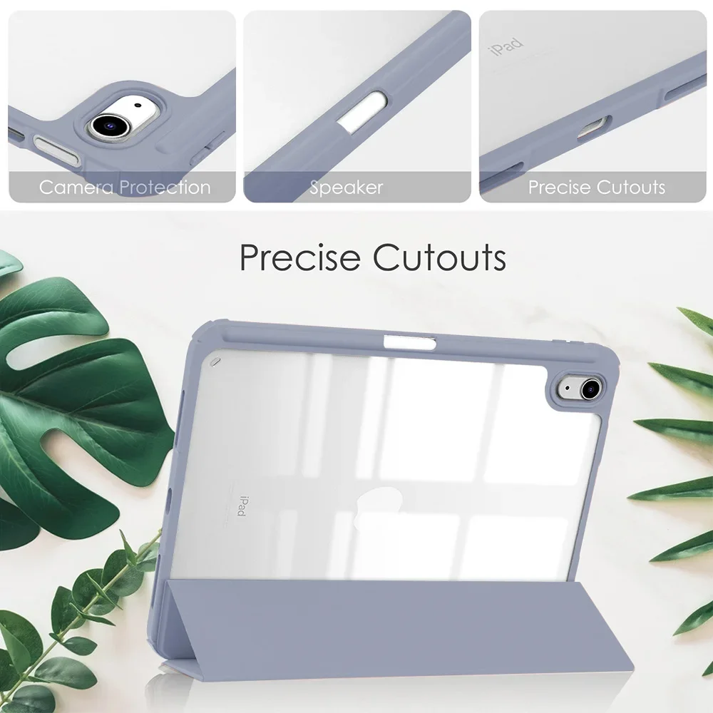 Sleek Tri-Fold Smart Cover with Pencil Holder - Clear Acrylic Back