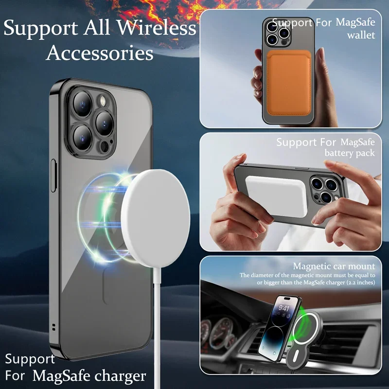 Luxury Magnetic Plating Soft Cover with Wireless Charging and Lens Protector