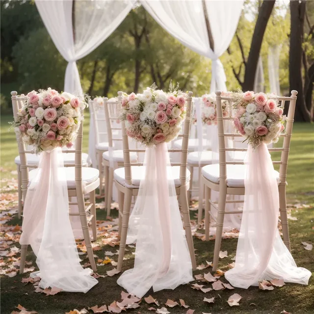 10/50 pièces 17x250cm vert sauge en mousseline de soie chaise ceintures ceinture chaise de mariage couvre ruban fête de mariage allée chaise décor 6