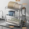 Stainless Steel Dish Drainer Kitchen Storage Organizer Bowl Rack with Drain Tableware Holder Cupboards 2