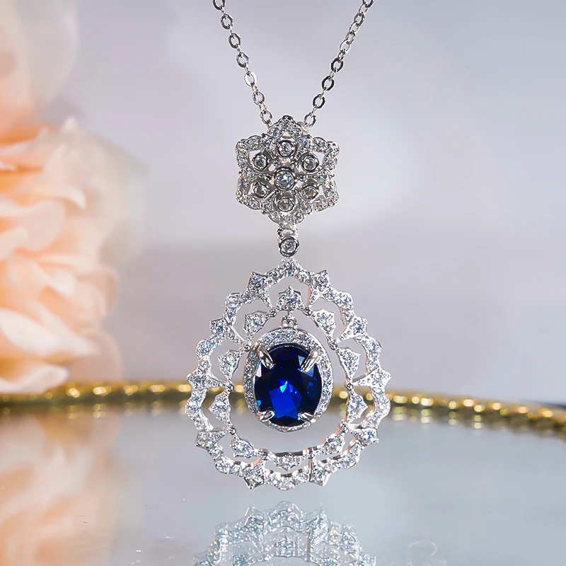 

Vintage 100% 925 Sterling Silver Sapphire Gemstone Emerald Pendant Necklace for Women Wedding Fine Jewelry Party Luxury Gift New